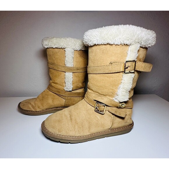 MICHAEL KORS Shyla Shearling Mid Calf Tan Faux Fur Boots Women's SIZE 5 - Picture 2 of 9